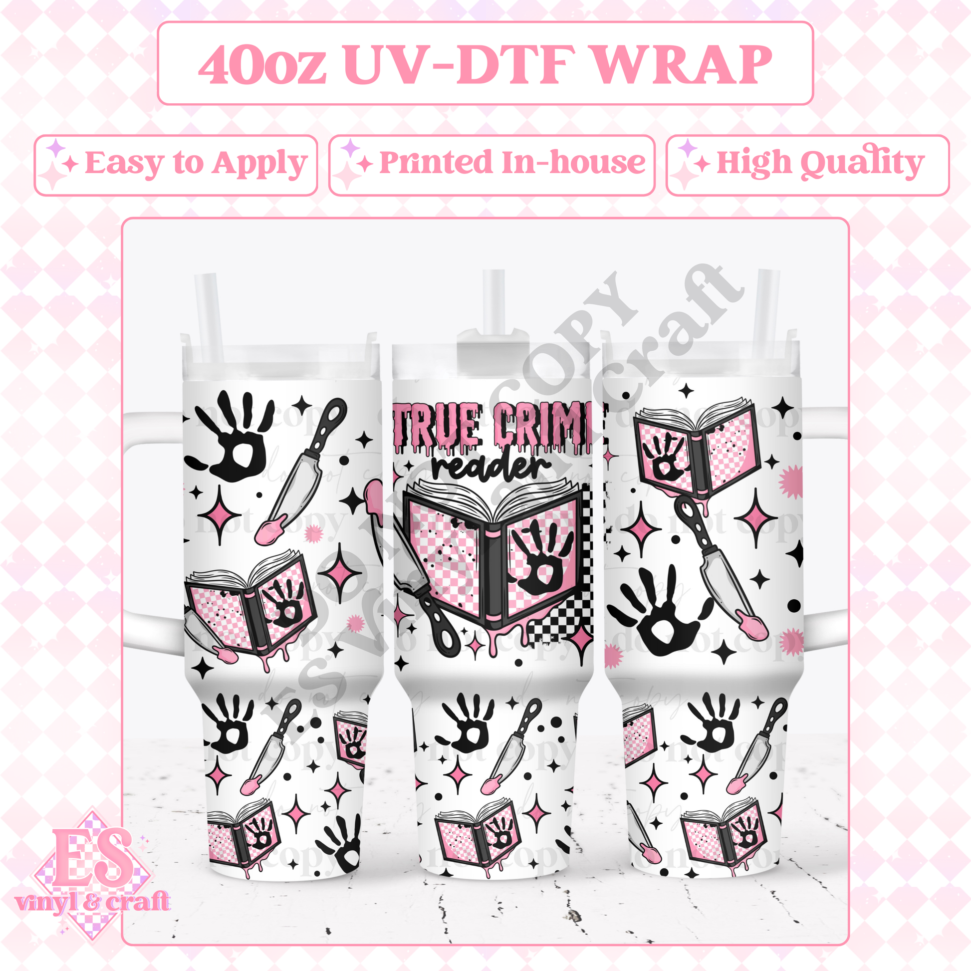True Crime Reader - 40oz Tumbler Wraps - UV-DTF (2 Wraps - Top and Bo image 0