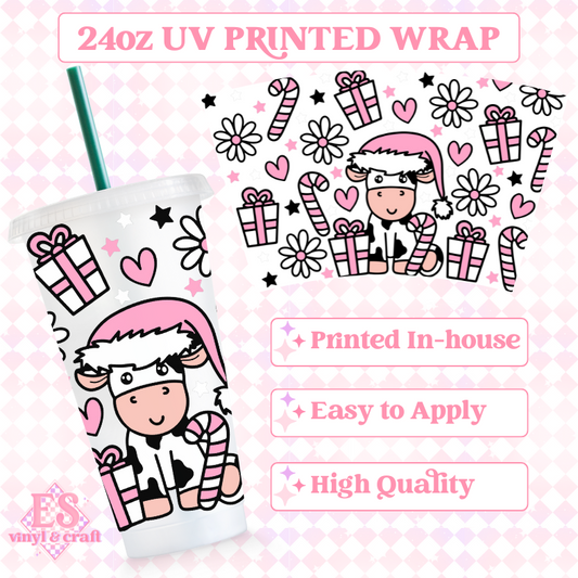 Pink Christmas Cow - UV Printed 24oz Cold Cup Wrap image 0