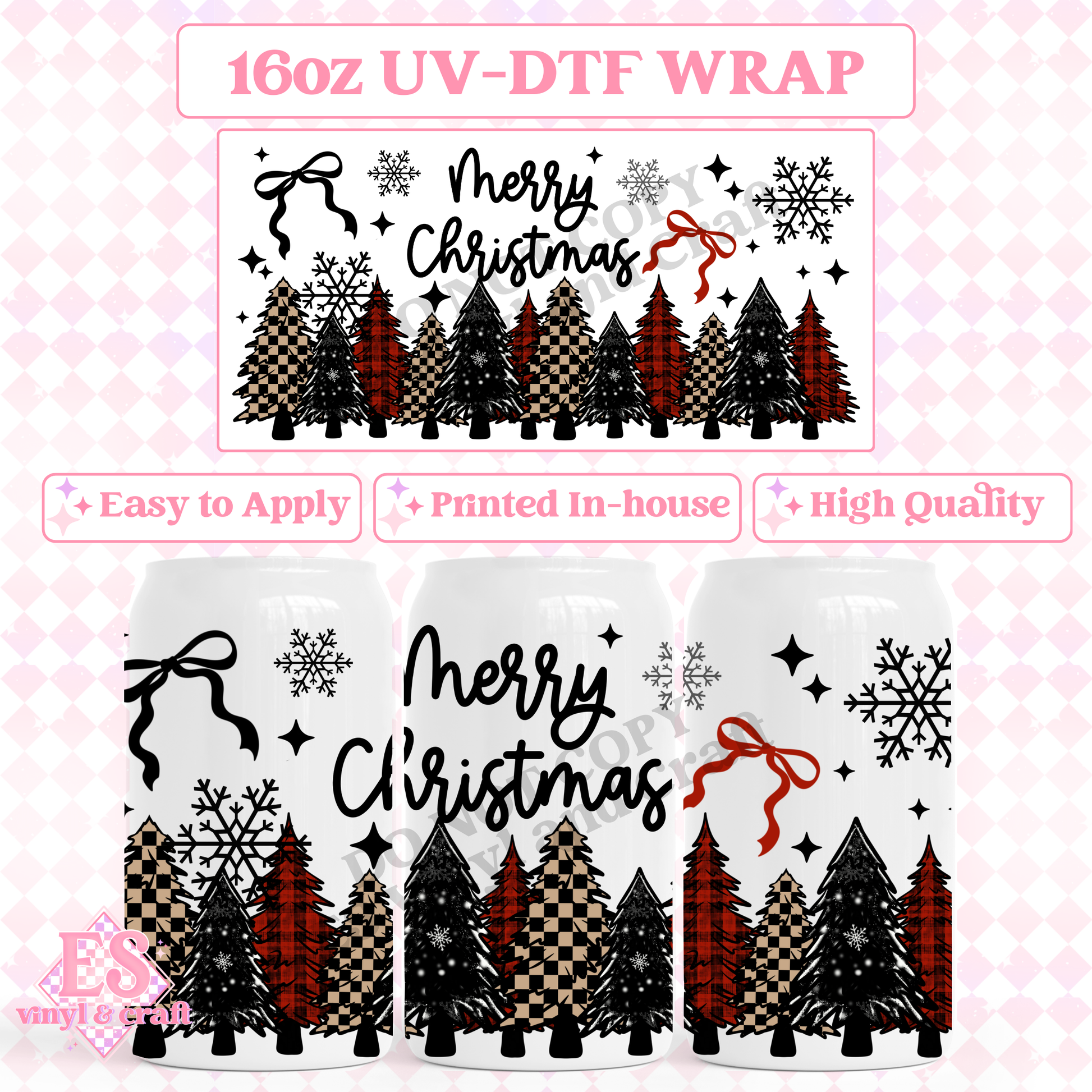 Plaid Trees - 16oz Beer Can / Libbey UV-DTF Transfer image 0