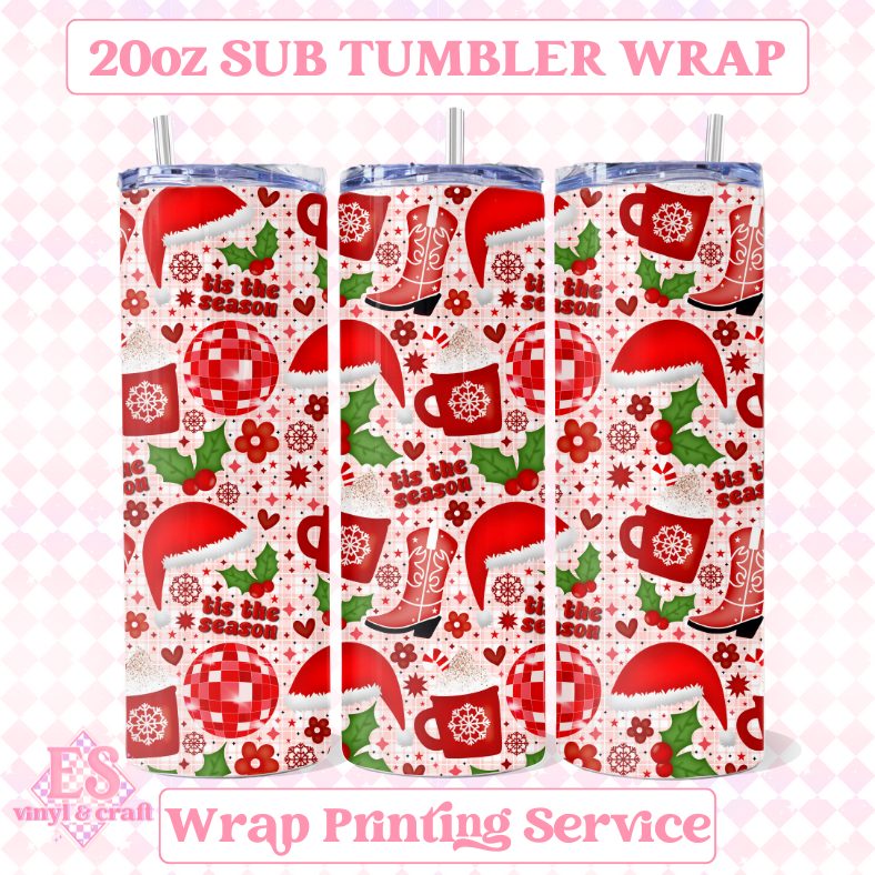 Christmas Seamless - Full 20oz Tumbler Sublimation Ready To Print image 0