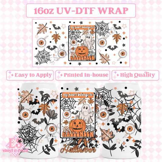 My Heart Belongs to Halloween - 16oz Beer Can / Libbey UV-DTF Transfers image 0