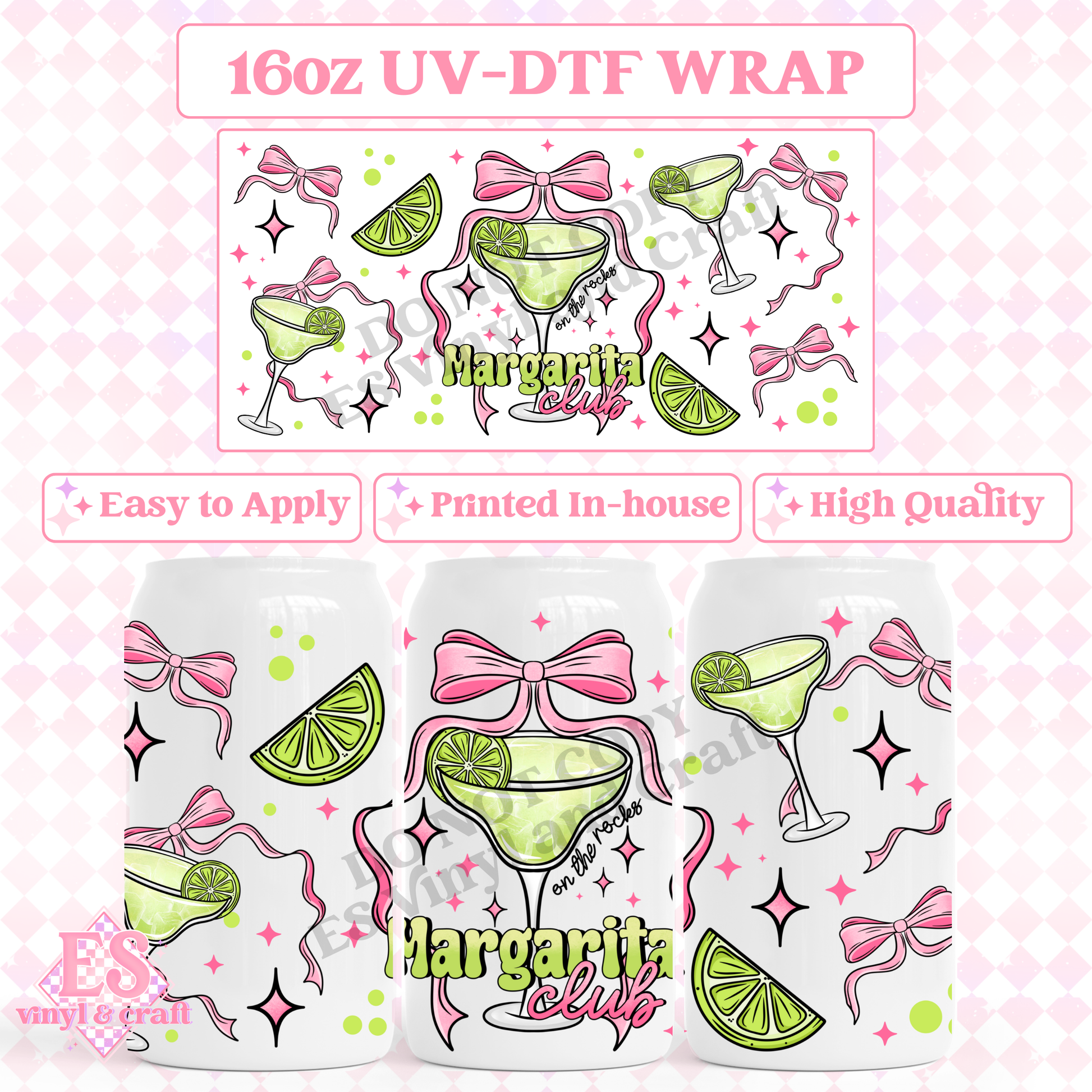 Margarita Club - 16oz Beer Can / Libbey UV-DTF Transfer image 0