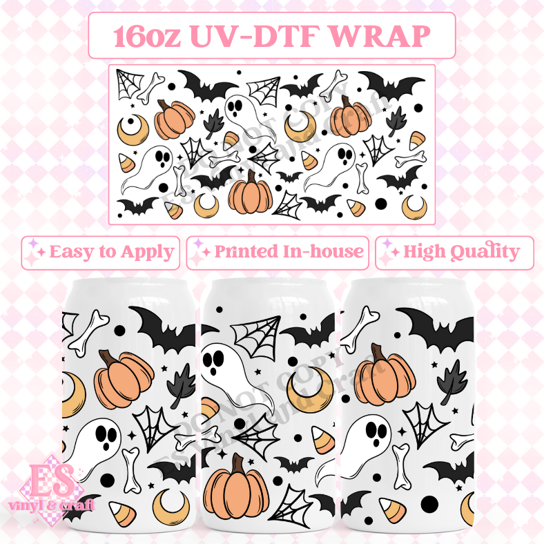 Spooky Doodles - 16oz Beer Can / Libbey UV-DTF image 0
