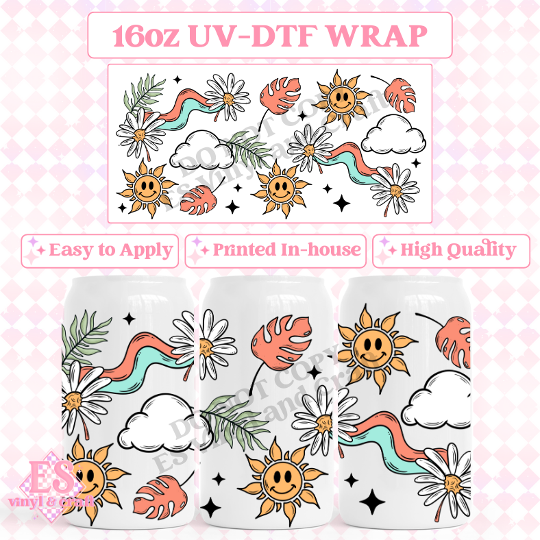 Floral Sun - 16oz Beer Can / Libbey UV-DTF Transfer image 0