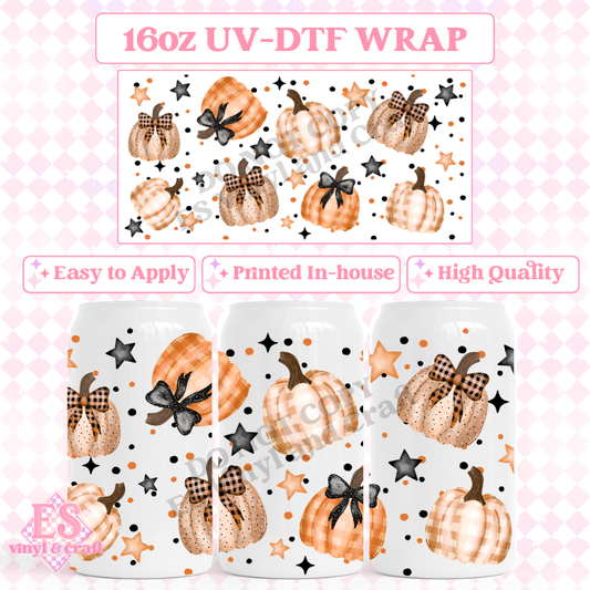 Plaid Punpkins - 16oz Beer Can / Libbey UV-DTF image 0