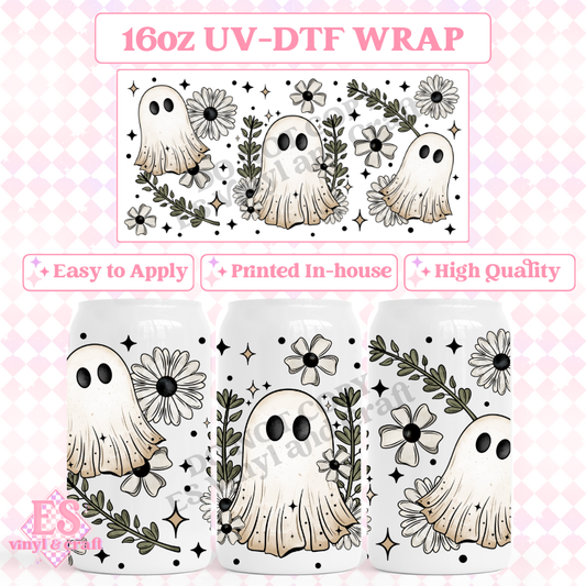 Floral Ghost - 16oz Beer Can / Libbey UV-DTF image 0
