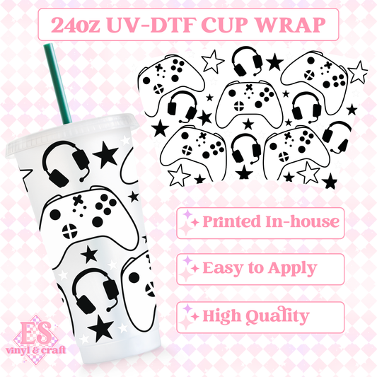 Gamer "X" Black and White - UVDTF 24oz Cold Cup Wrap image 0