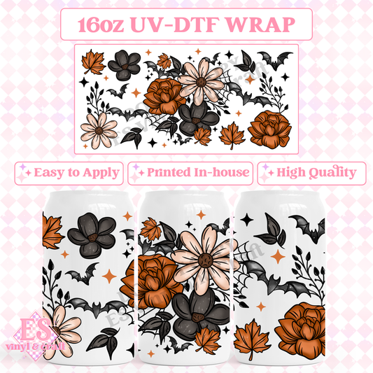 Autumn Bat Florals - 16oz Beer Can / Libbey UV-DTF Transfer image 0