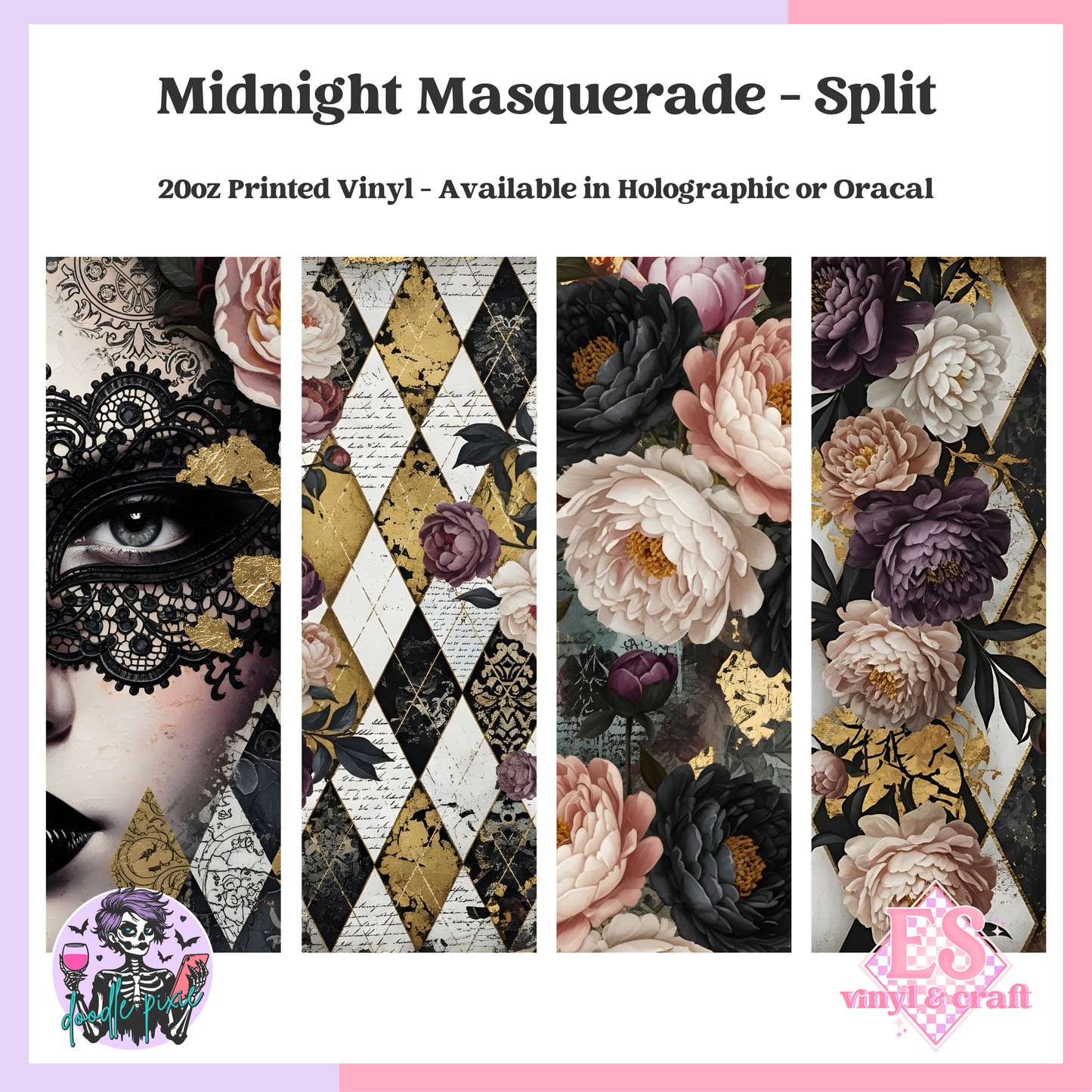 Midnight Masquerade Split - 20oz Printed Tumbler Self Adhesive Vinyl image 0