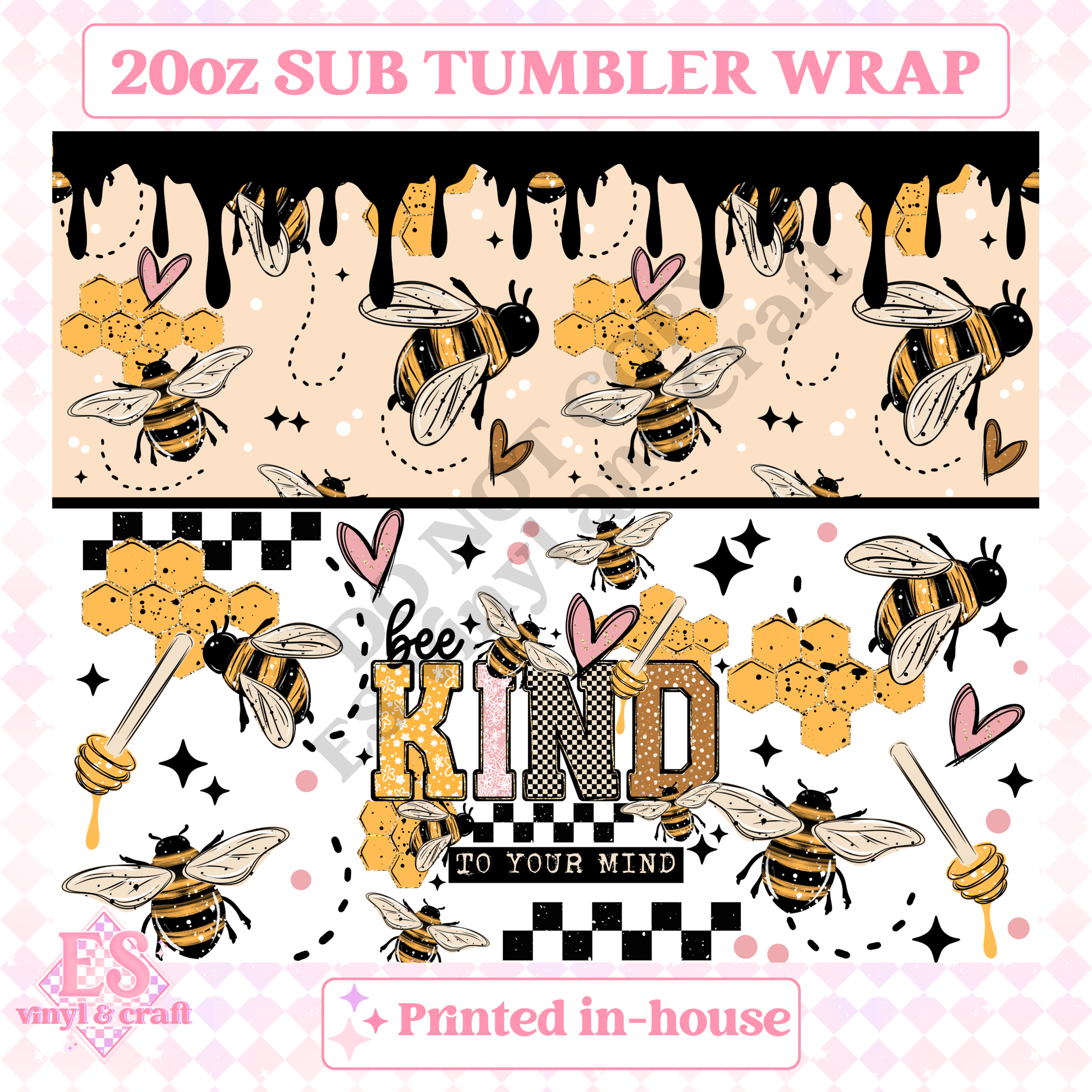 Bee Kind to your Mind - Full 20oz Tumbler Sublimation Print image 1