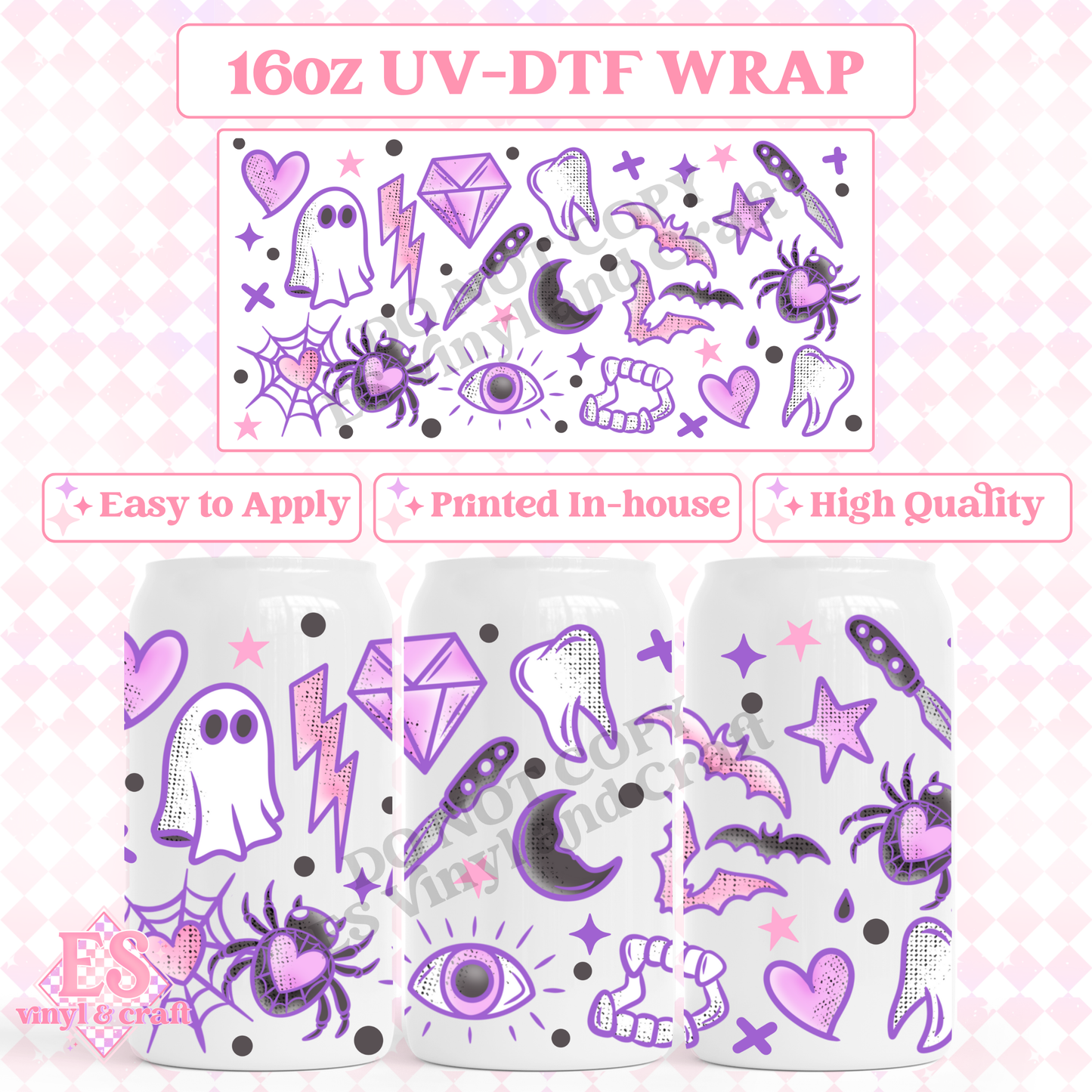 Spooky Tattoos - 16oz Beer Can / Libbey UV-DTF Transfer image 0