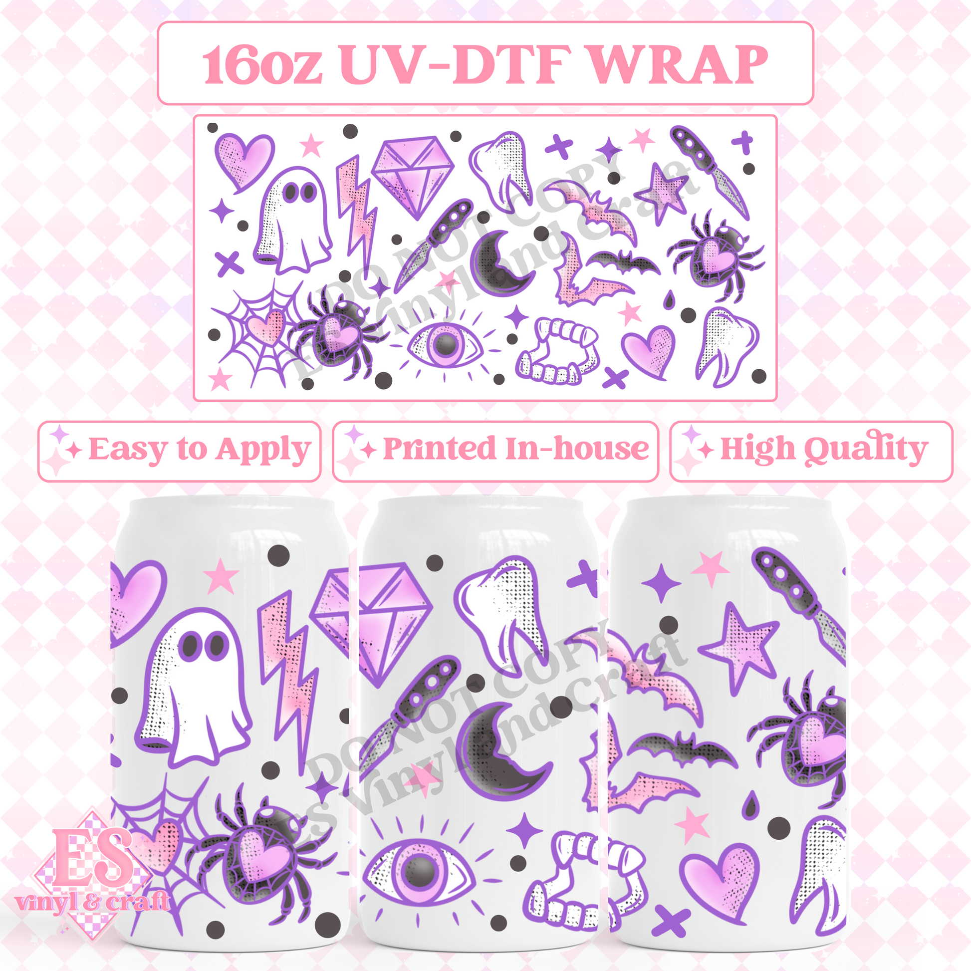Spooky Tattoos - 16oz Beer Can / Libbey UV-DTF Transfer image 0