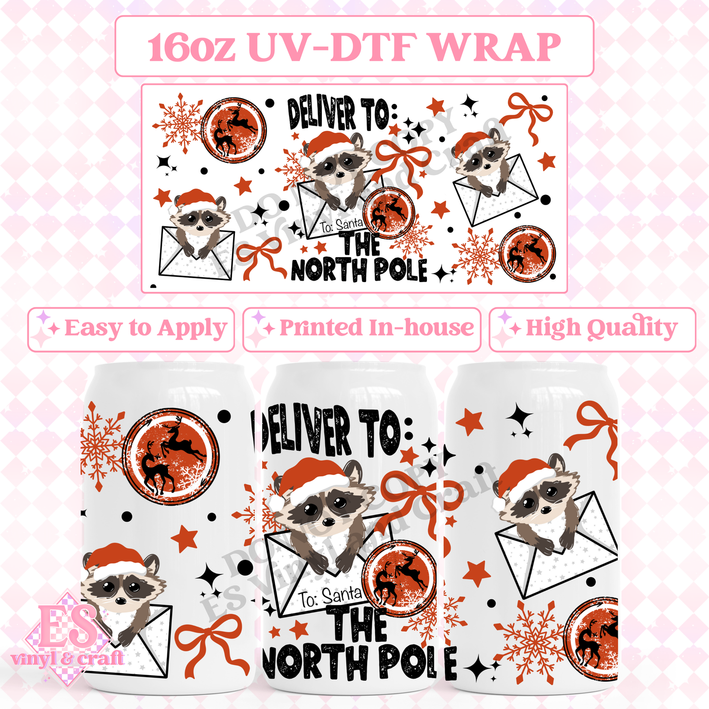 Deliver to the North Pole - 16oz Beer Can / Libbey UV-DTF Transfer image 0