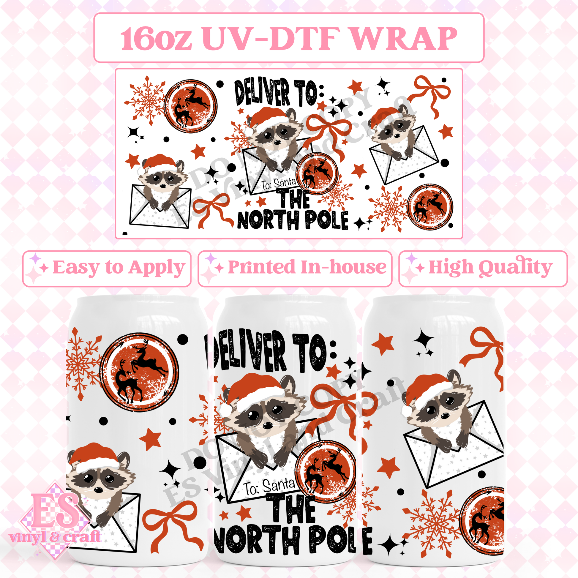 Deliver to the North Pole - 16oz Beer Can / Libbey UV-DTF Transfer image 0