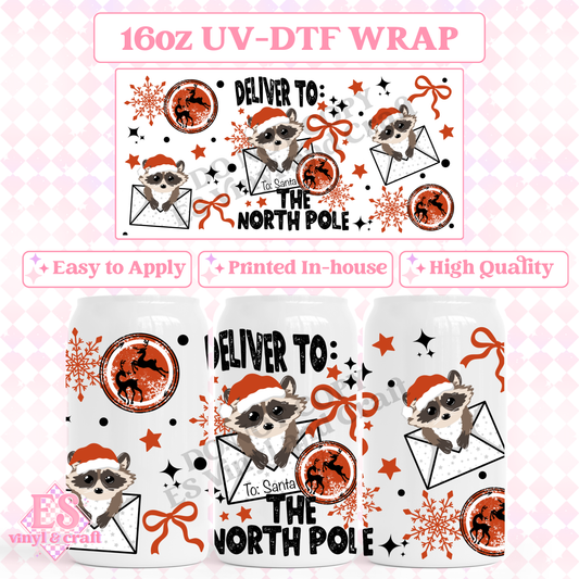 Deliver to the North Pole - 16oz Beer Can / Libbey UV-DTF Transfer image 0