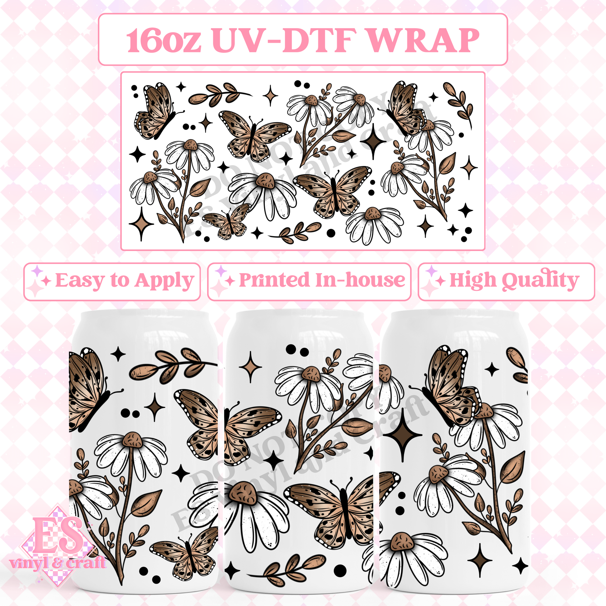 Daisy Butterfly - 16oz Beer Can / Libbey UV-DTF Transfer image 0