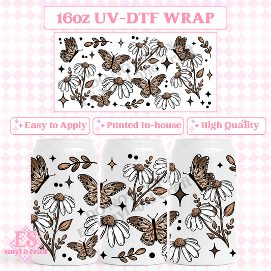 Daisy Butterfly - 16oz Beer Can / Libbey UV-DTF Transfer image 0