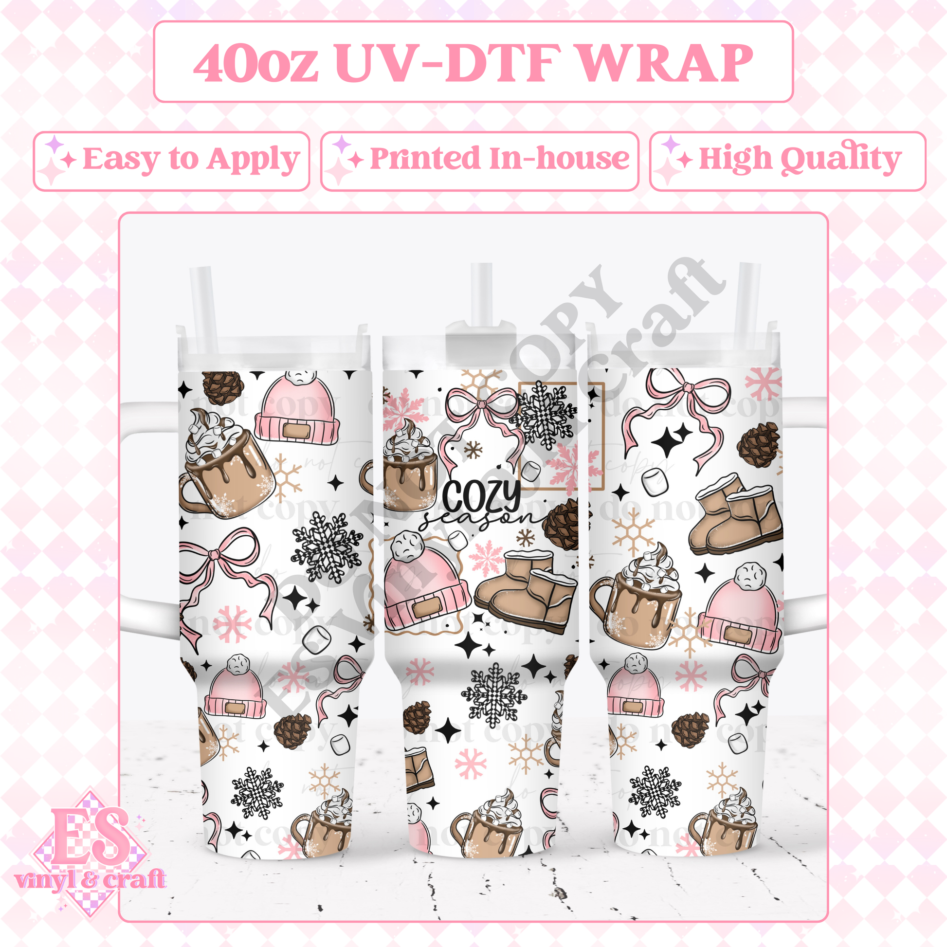 Pink Cozy Season - 40oz Tumbler Wraps - UV-DTF (Top & Bottom) image 0