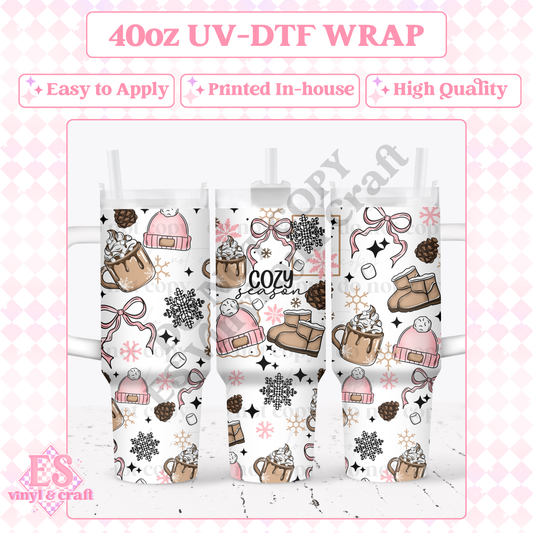 Pink Cozy Season - 40oz Tumbler Wraps - UV-DTF (Top & Bottom) image 0