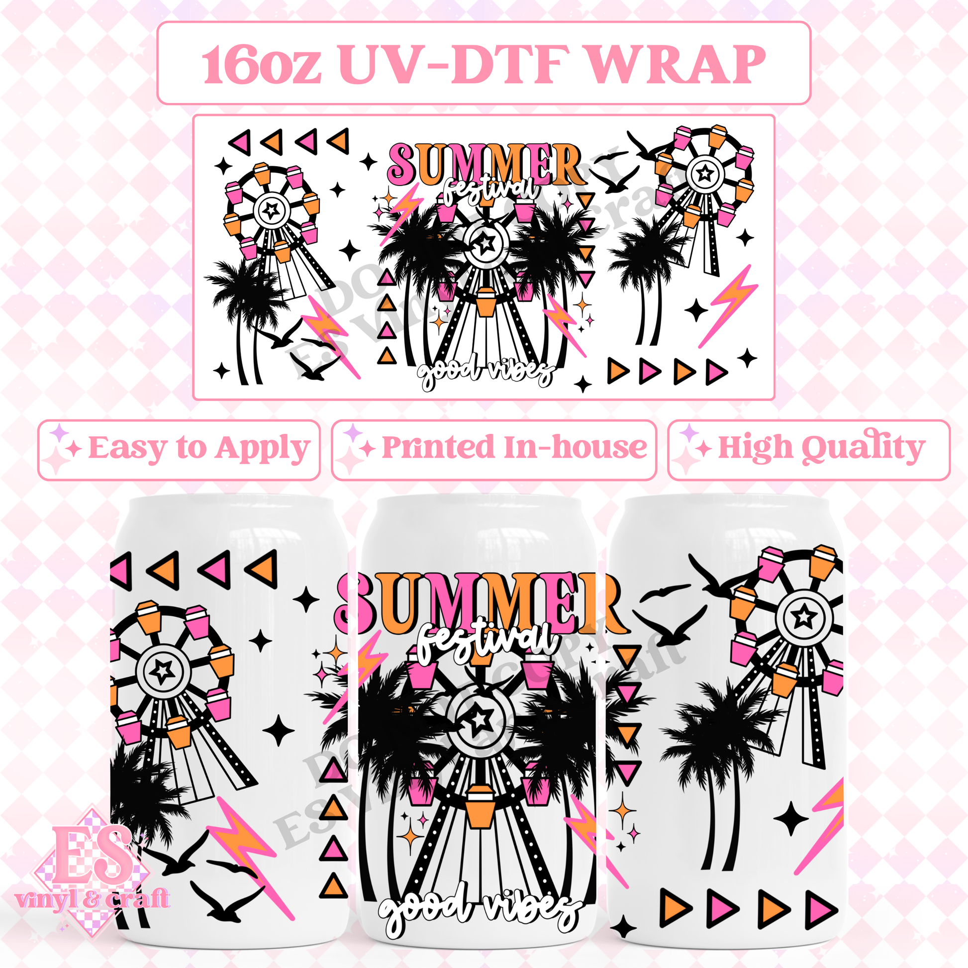 Summer Festival - 16oz Beer Can / Libbey UV-DTF Transfer image 0