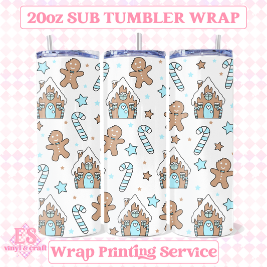 Gingerbread House Blue Edition - Full 20oz Tumbler Sublimation Print image 0