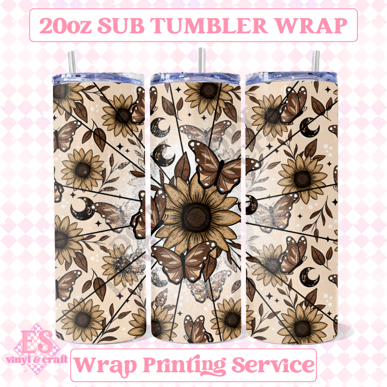 Sunflower Butterfly - Full 20oz Tumbler Sublimation Ready Print image 0
