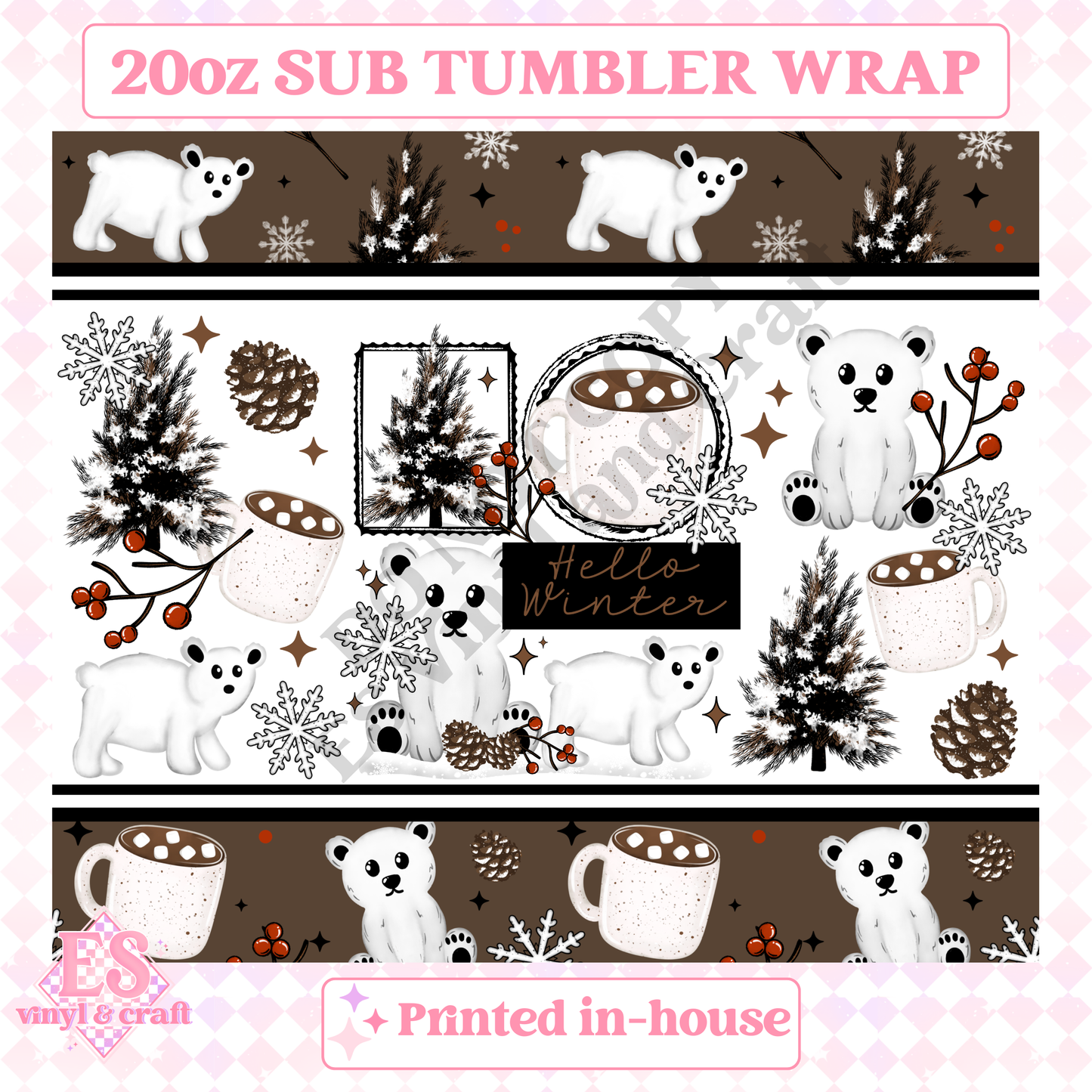 Hello Winter Polar Bear - Full 20oz Tumbler Sublimation Print image 1