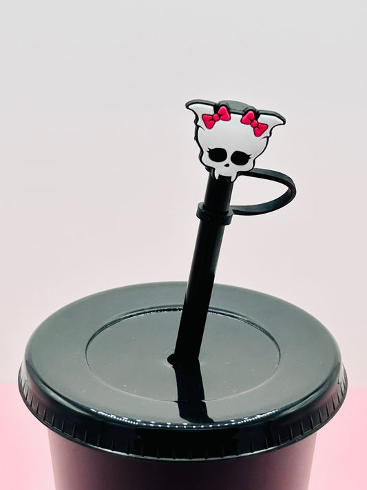 Straw Topper - Two Pink Bow Skull image 0