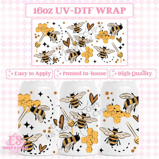 Bees and Honey - 16oz Beer Can / Libbey UV-DTF image 0