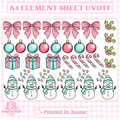 Mint, Pink and Green Christmas Snowmen - UVDTF (A4 Sheet) 210mm x 300mm image 0