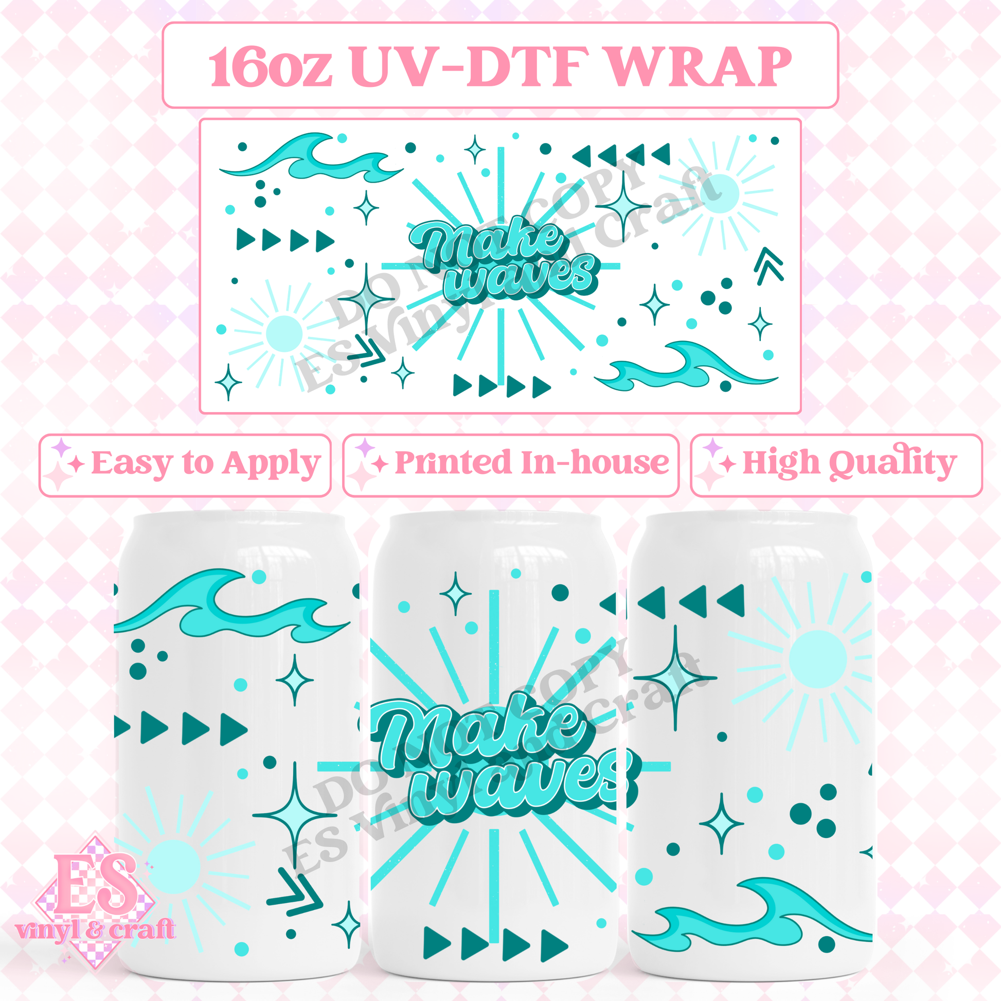 Make Waves - 16oz Beer Can / Libbey UV-DTF Transfer image 0