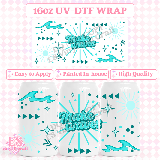 Make Waves - 16oz Beer Can / Libbey UV-DTF Transfer image 0
