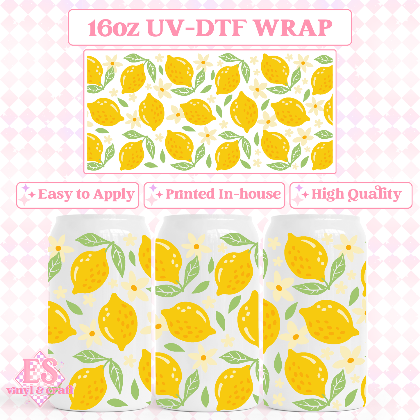 Juicy Lemons - 16oz Beer Can / Libbey UV-DTF Trans image 0