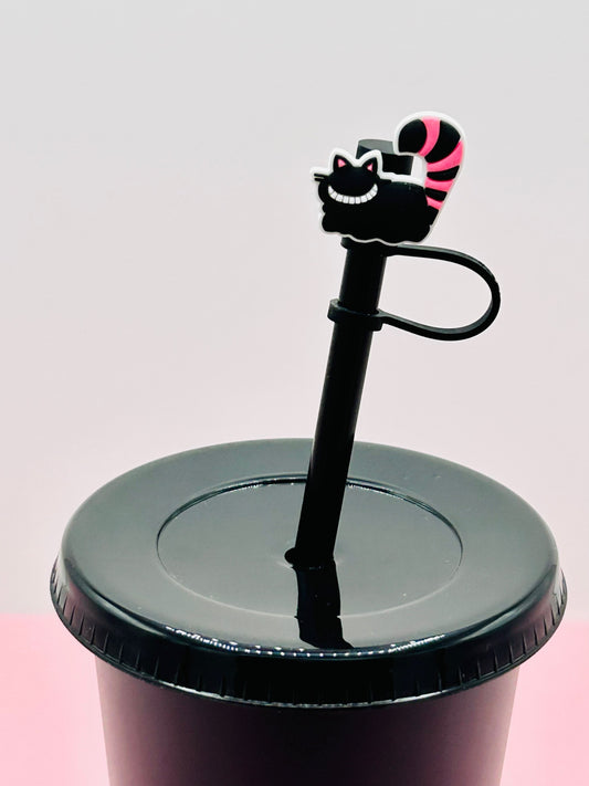 Straw Topper - Black and Pink Cat image 0