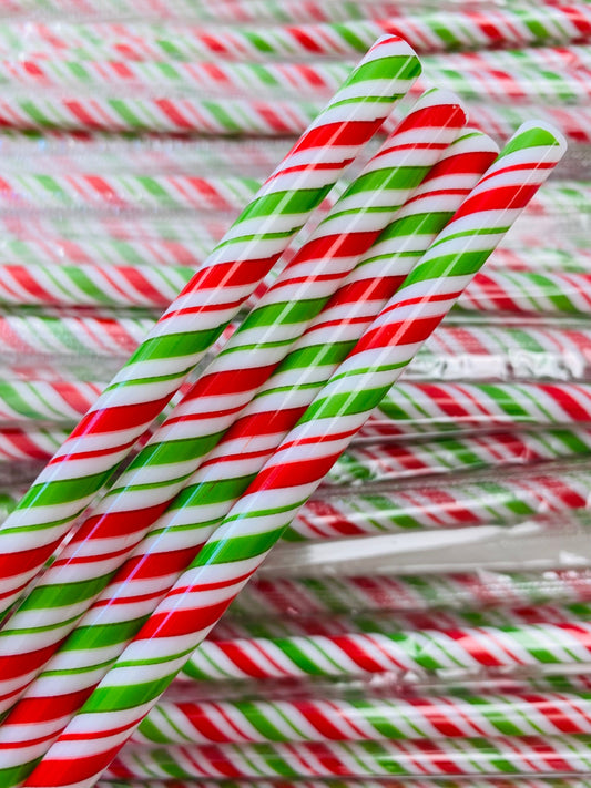 White, Red & Green Stripes Straw image 0