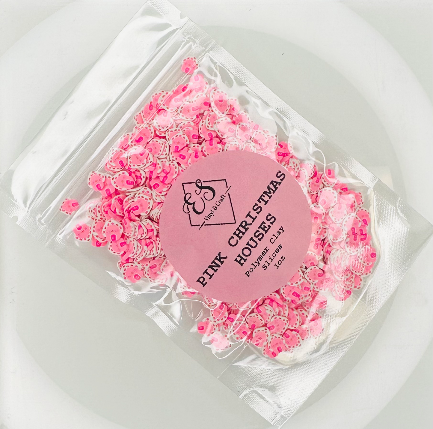 Pink Christmas Houses - Polymer Clay Slices image 0