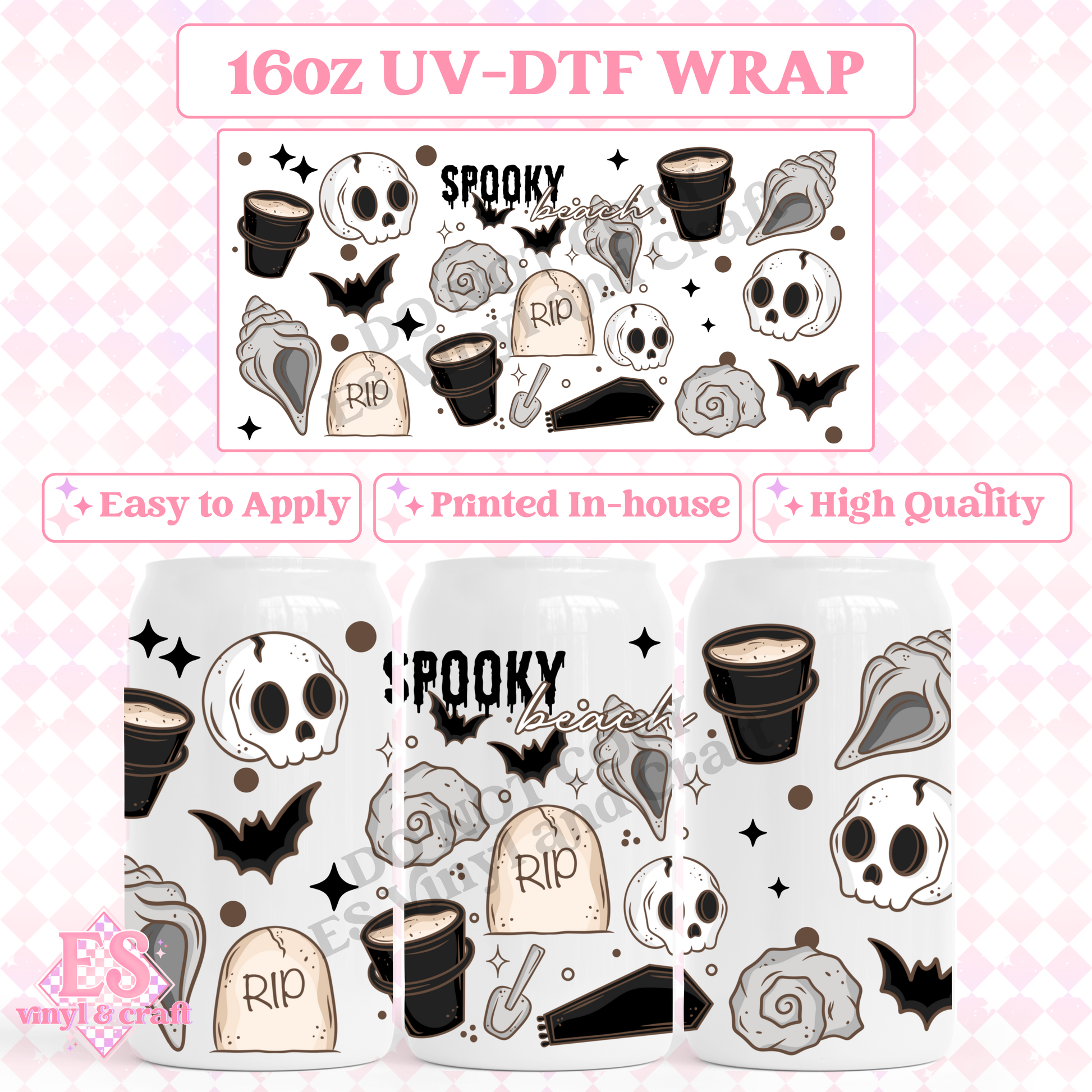 Spooky Beach - 16oz Beer Can / Libbey UV-DTF Transfer image 0