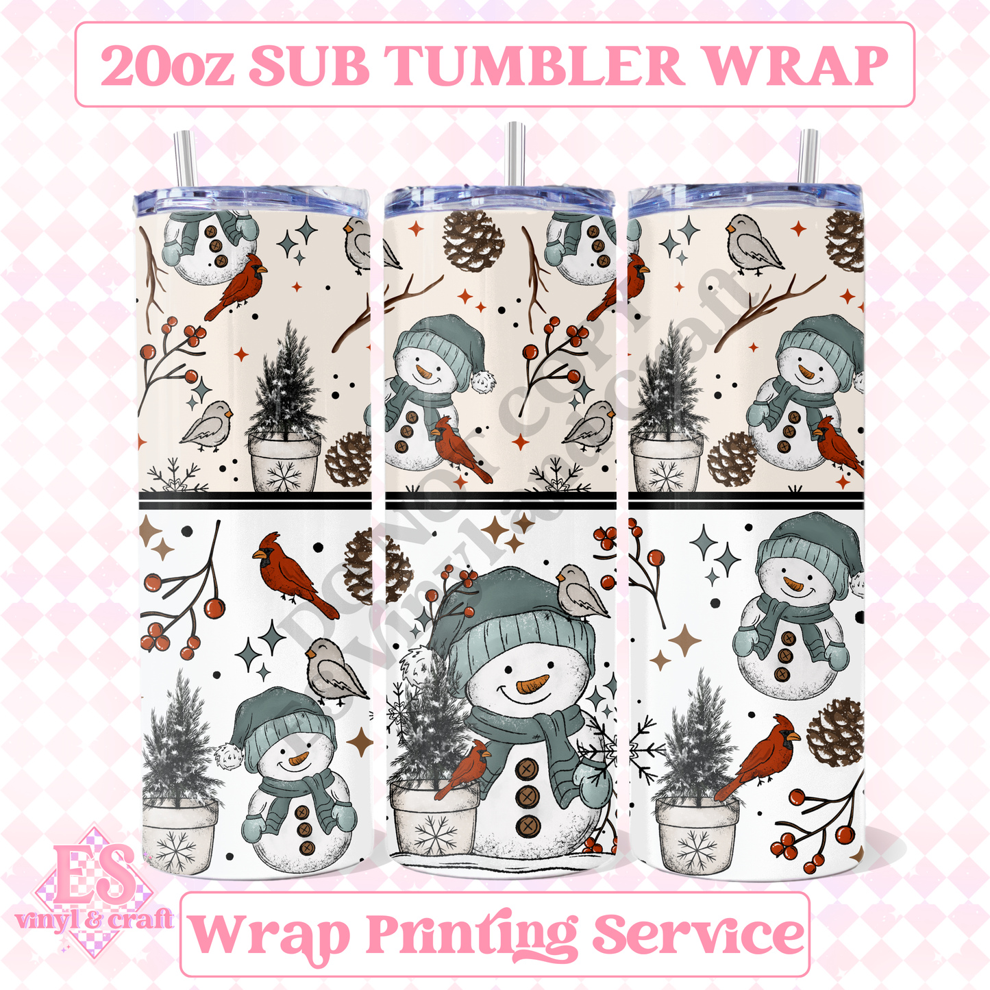 Snowman and Birds - Full 20oz Tumbler Sublimation Print image 0