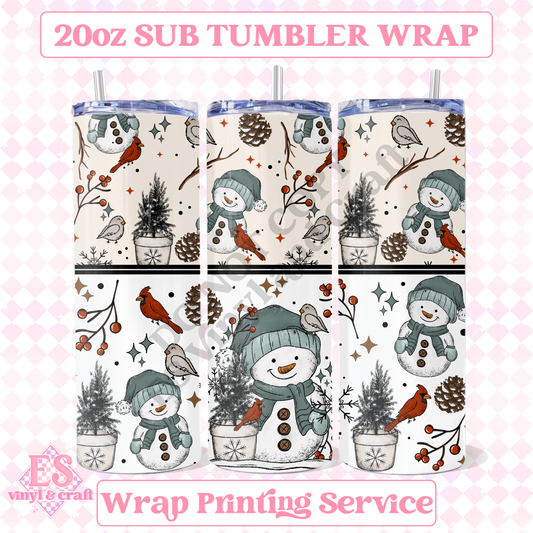 Snowman and Birds - Full 20oz Tumbler Sublimation Print image 0