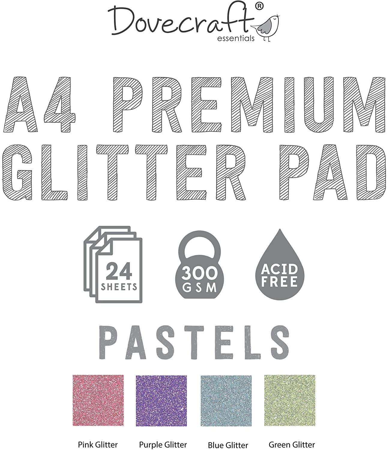 Dovecraft Glitter Card A4 Pad - Pastels 24 Sheets 300gsm image 5
