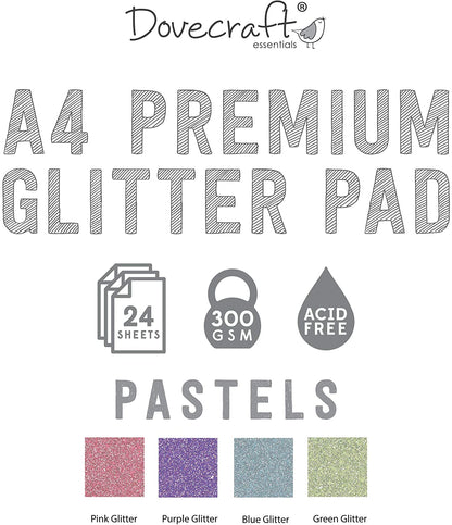 Dovecraft Glitter Card A4 Pad - Pastels 24 Sheets 300gsm image 5