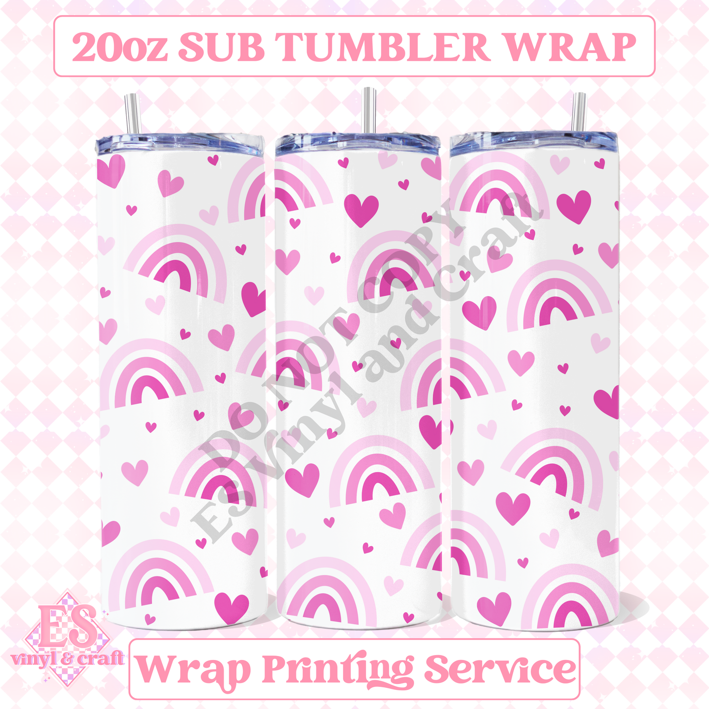 Pink Rainbow Hearts - Full 20oz Tumbler Sublimation Print image 0