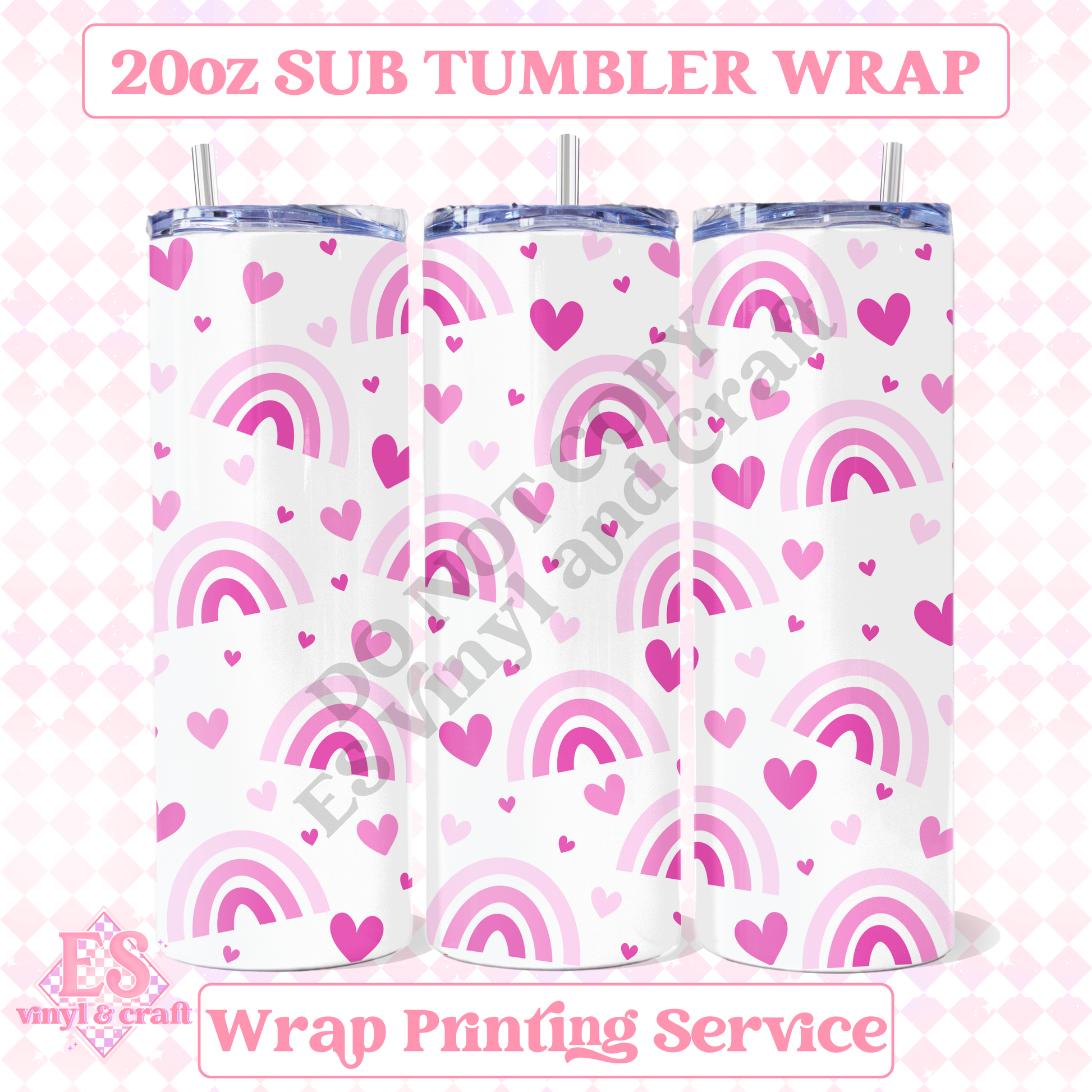 Pink Rainbow Hearts - Full 20oz Tumbler Sublimation Print image 0