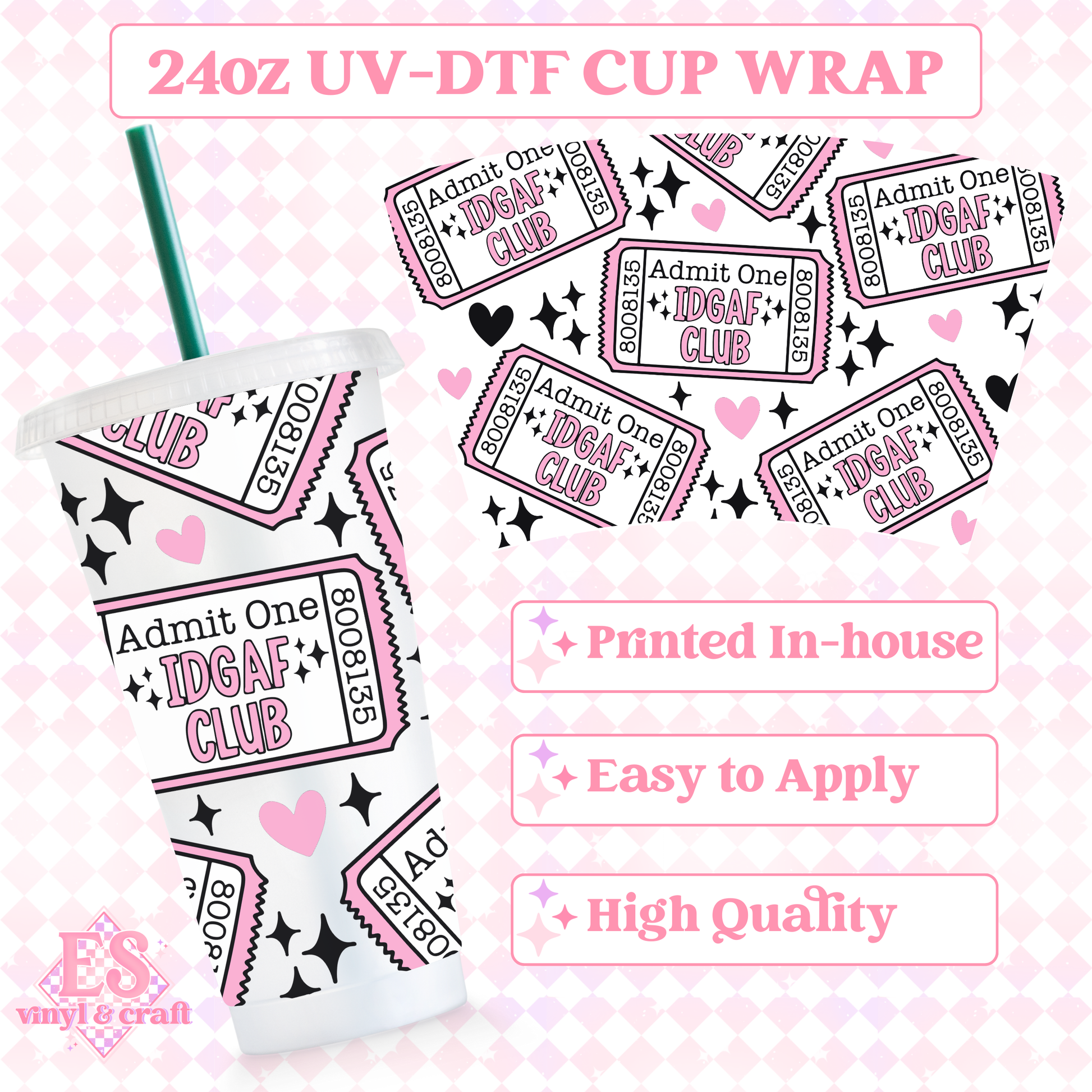 IDGAF Club - UVDTF 24oz Cold Cup Wrap image 0