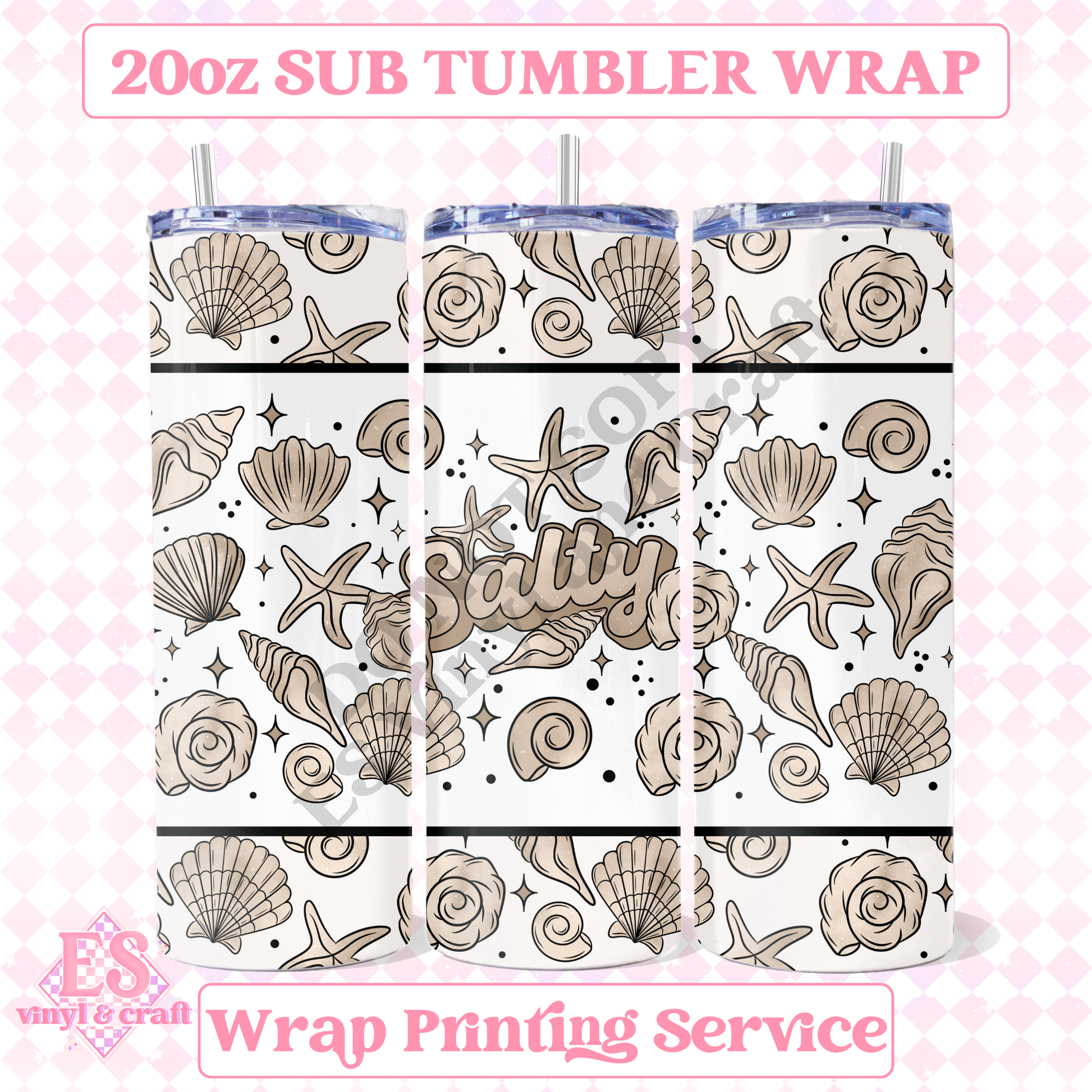 Salty Seashells - Full 20oz Tumbler Sublimation Print image 0