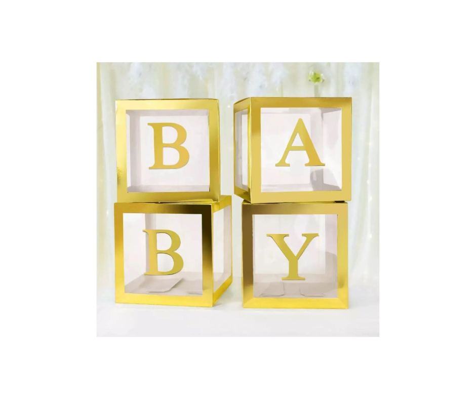 Gold Balloon Box - Clear or Set of 4 with the option of Baby image 0