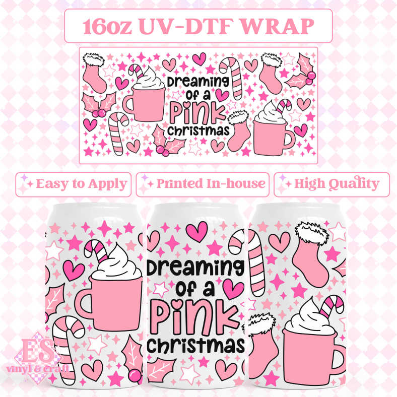 Dreaming of a Pink Christmas - UVDTF 16oz Libbey Can Wrap image 0