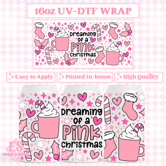 Dreaming of a Pink Christmas - UVDTF 16oz Libbey Can Wrap image 0