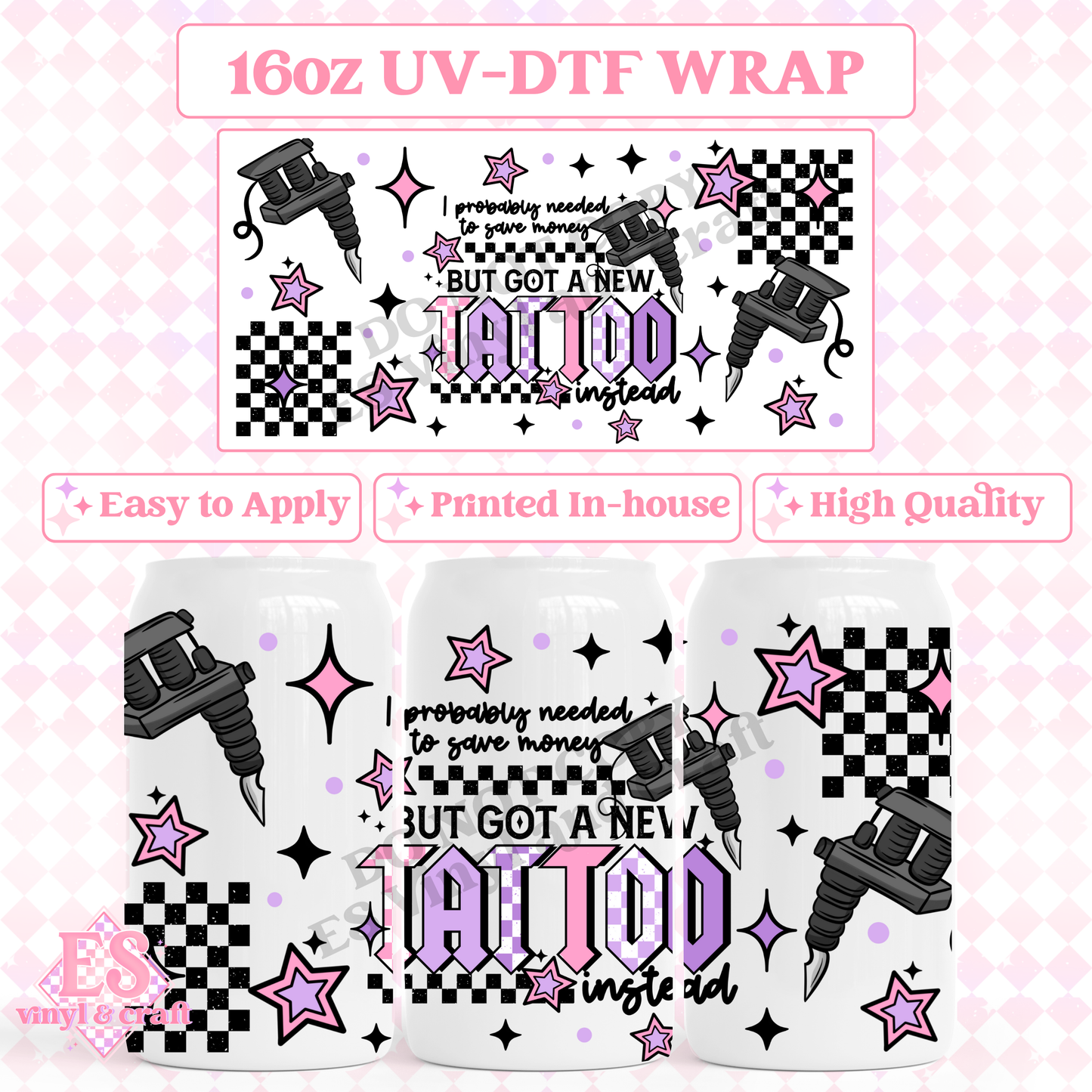 New Tattoo - 16oz Beer Can / Libbey UV-DTF Transfer image 0