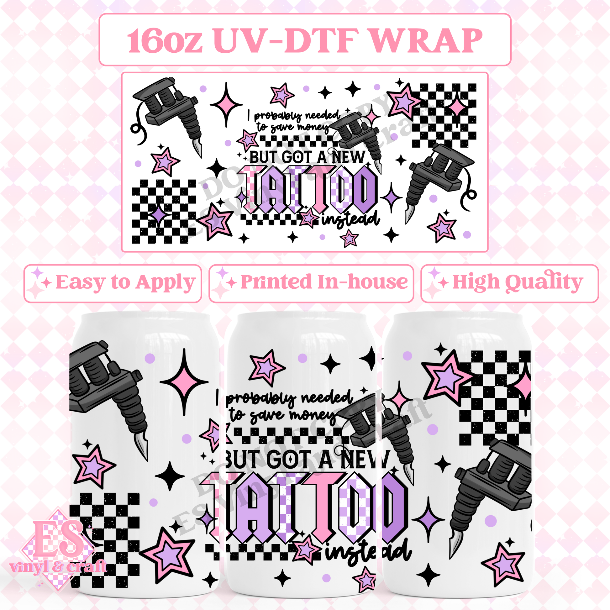 New Tattoo - 16oz Beer Can / Libbey UV-DTF Transfer image 0